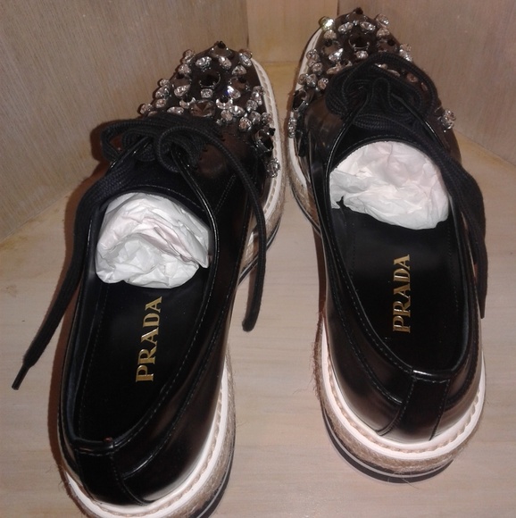 Authentic Prada Embellished Espadrille Sneakers - Picture 2 of 8